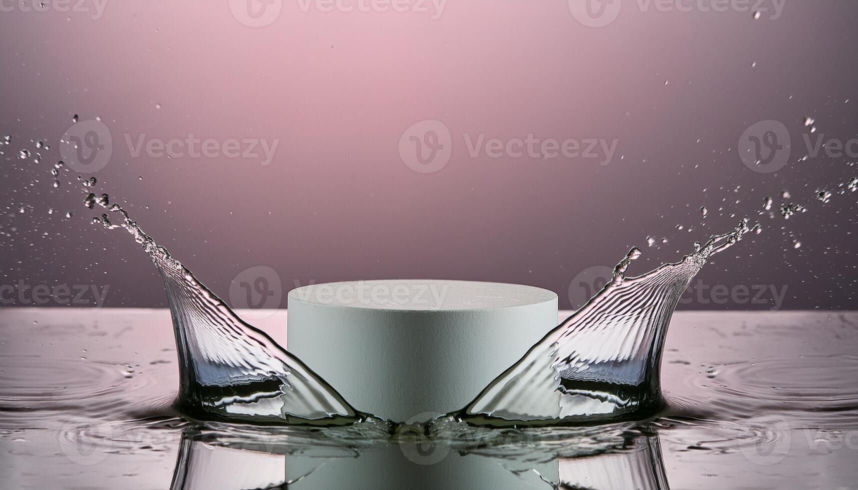 empty podium mockup with water splash on a pink gradient background for product display photo