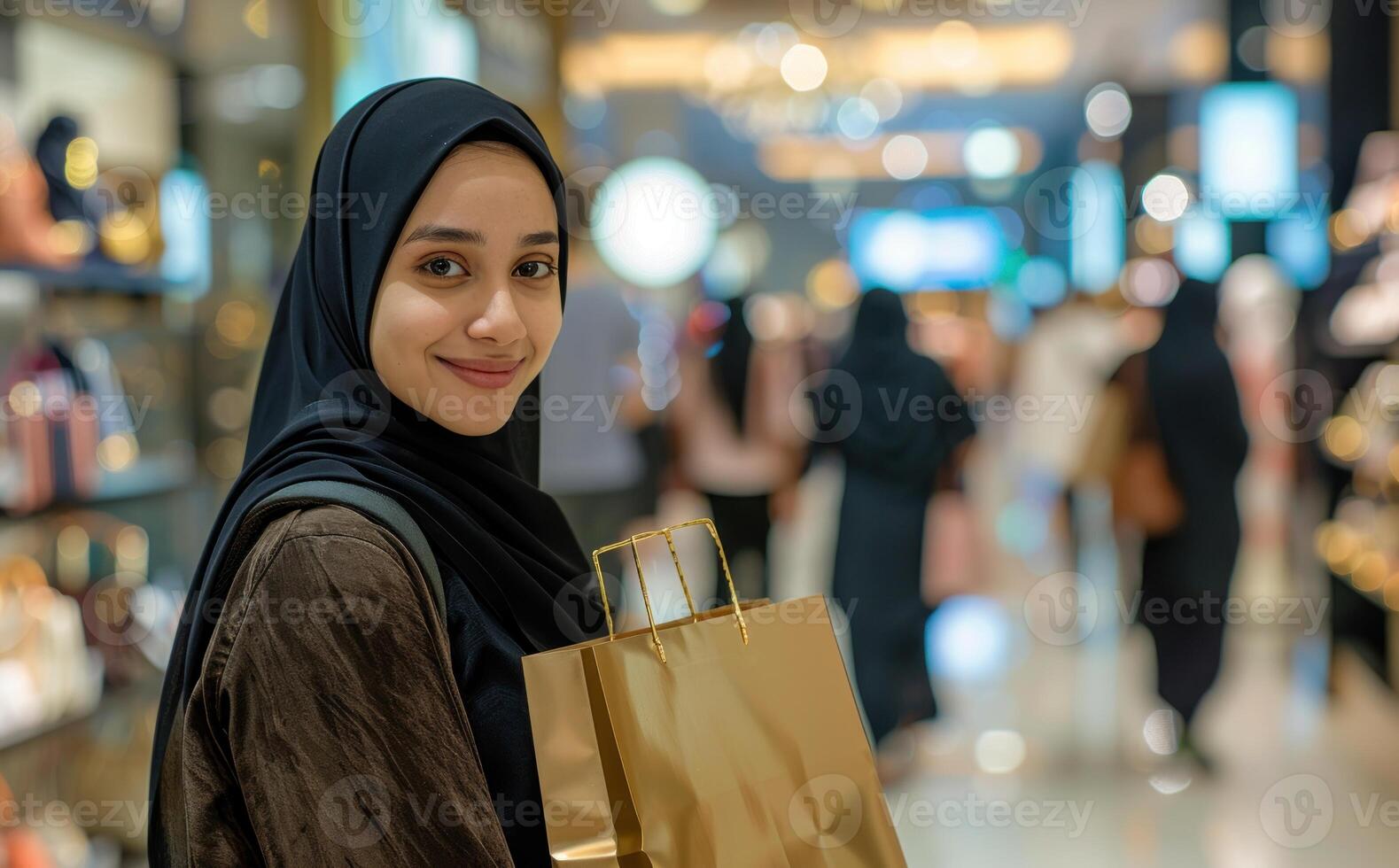 Asian woman wearing a hijab shopping in a fashion store. photo