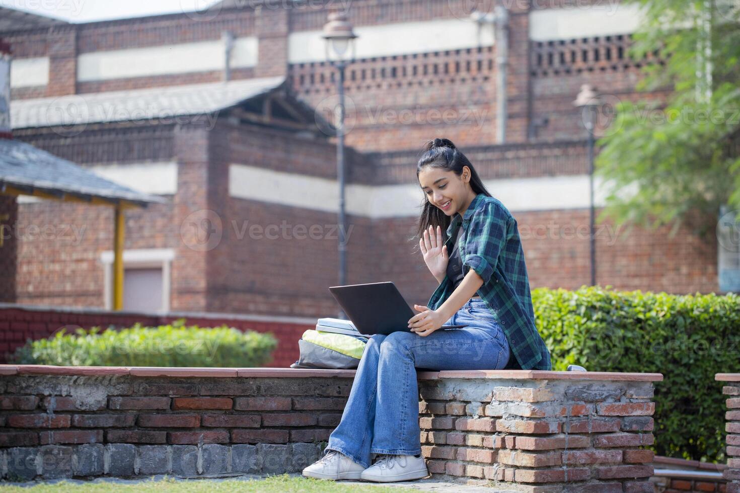 On the Laptop, a Cute Girl Says Hello photo