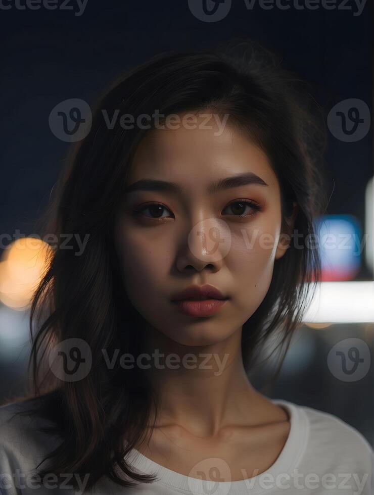 portrait of an asian woman in the night city photo