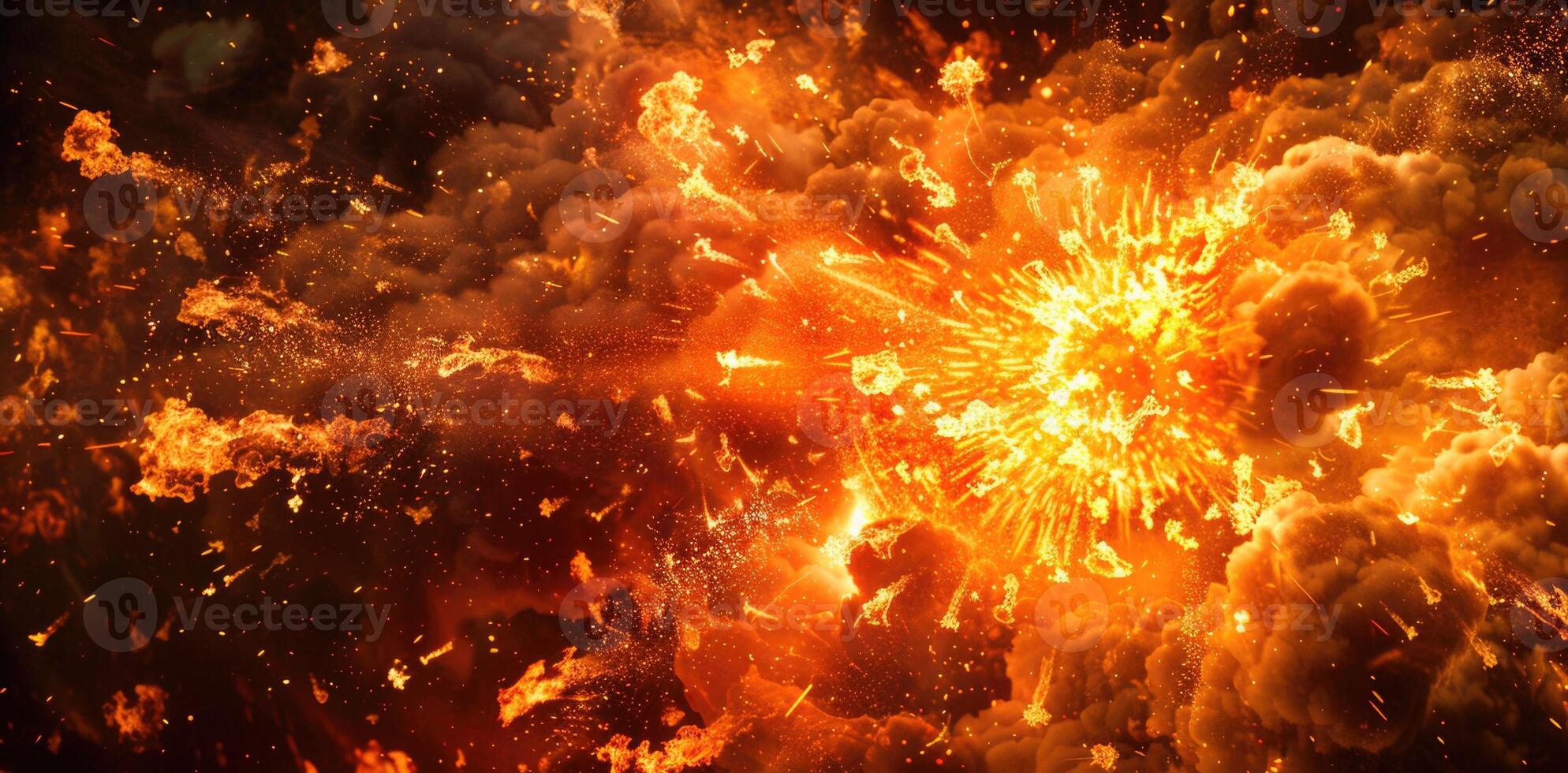 Detailed capture of an explosion in motion, showcasing the fiery bursts against a black backdrop photo