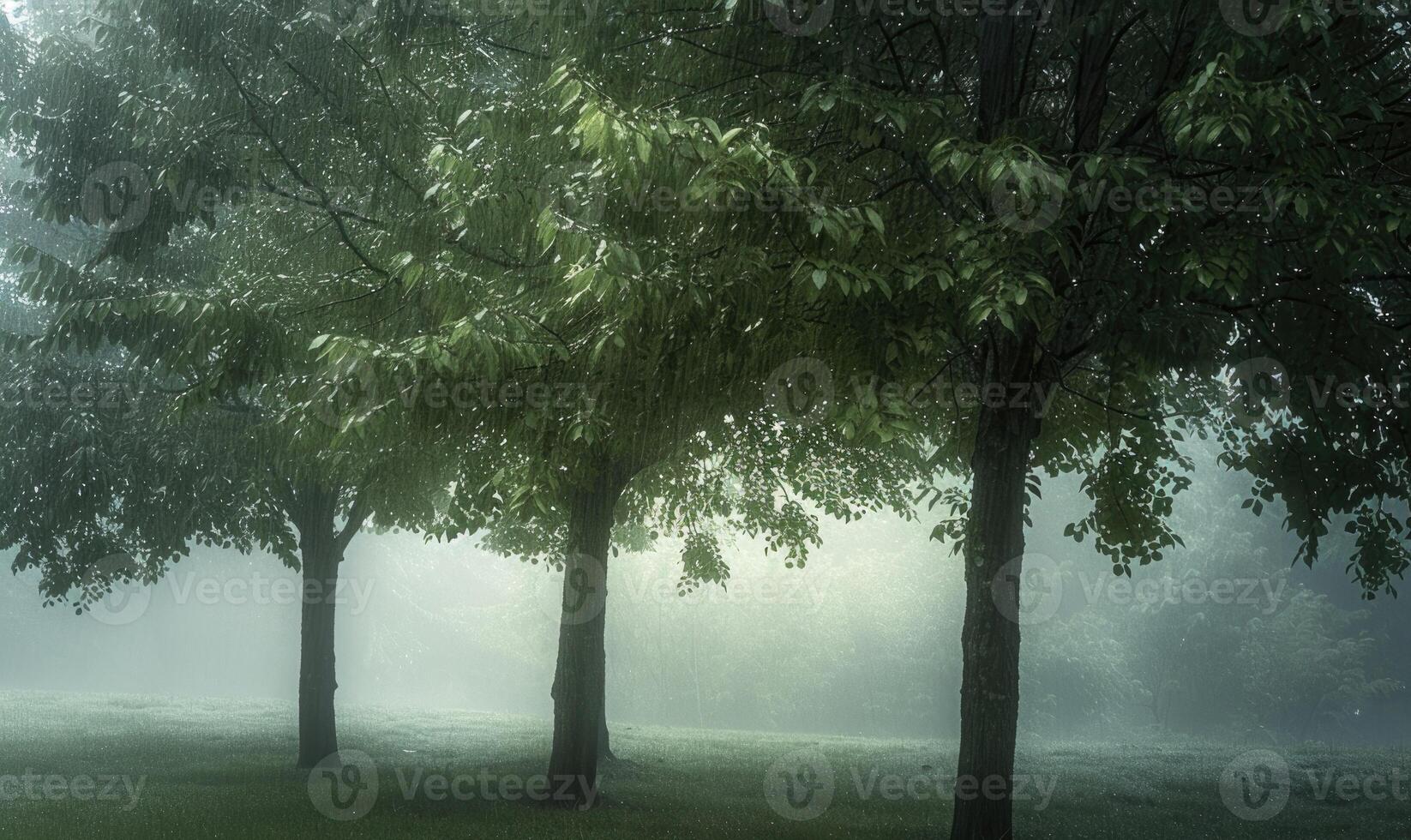 Linden trees under the rain, nature background photo