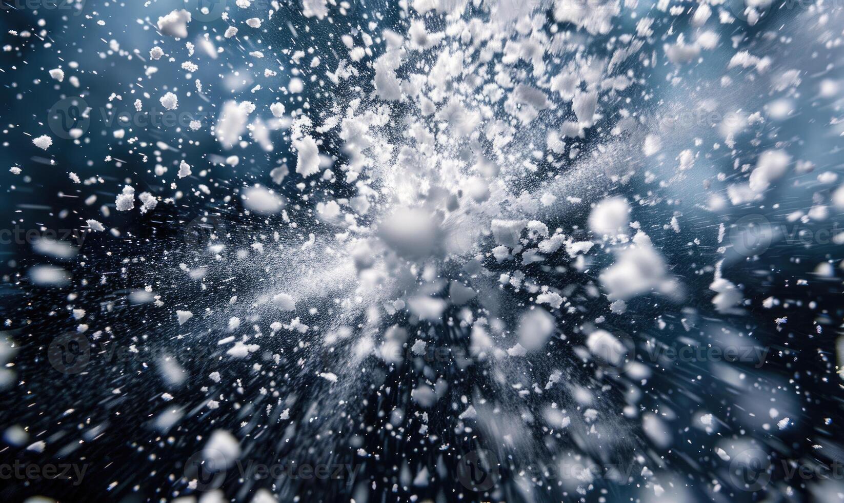 Snow explosion on black background photo