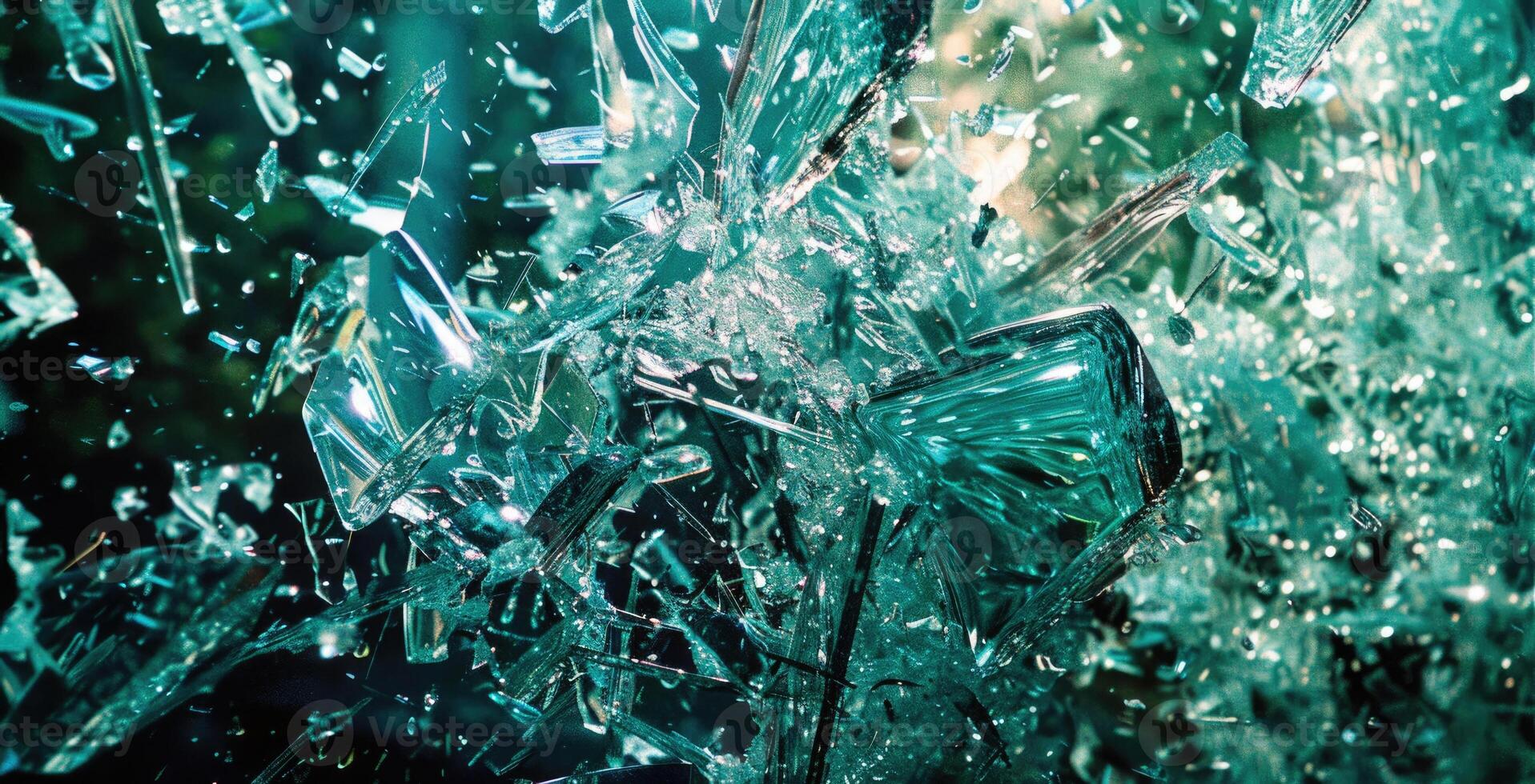 Glass breaking in high speed, broken glass closeup photo