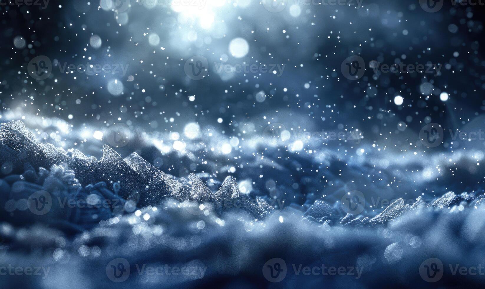 Detailed image of snow scattering, icy crystals closeup photo