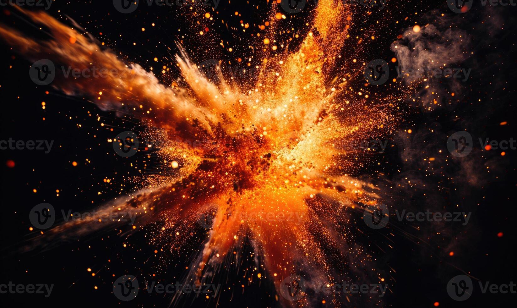 Detailed capture of an explosion in motion, showcasing the fiery bursts against a black backdrop photo