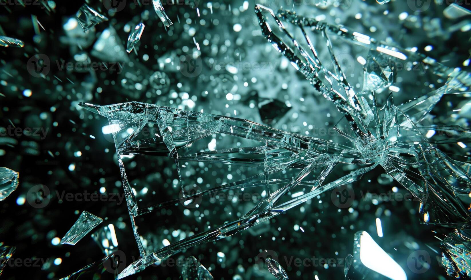 Glass breaking in high speed, broken glass closeup photo