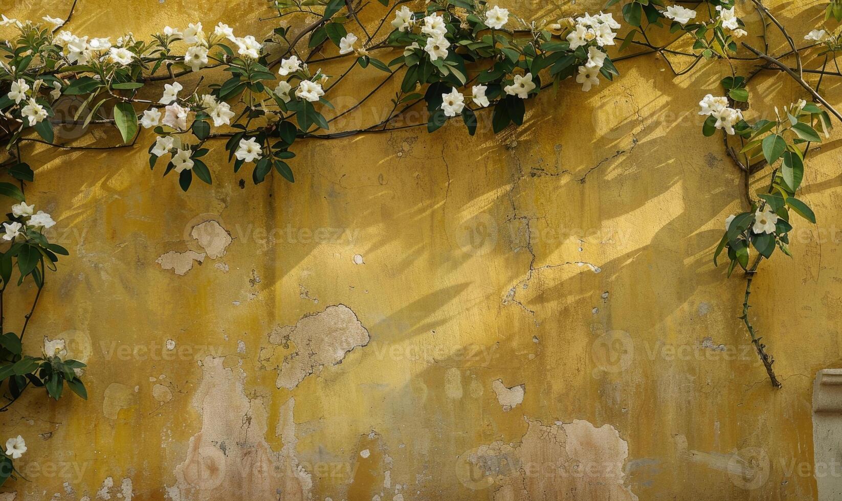 Stucco wall with jasmine flowers photo