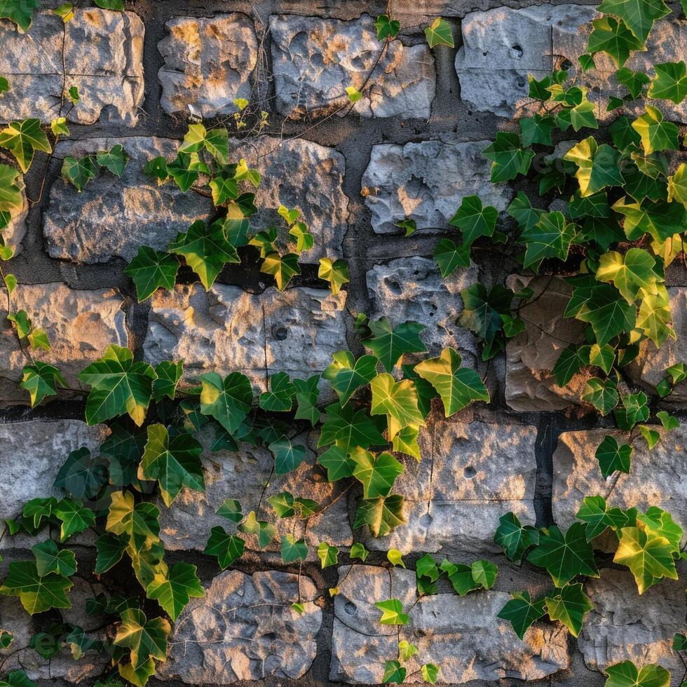 Stone wall with English ivy photo