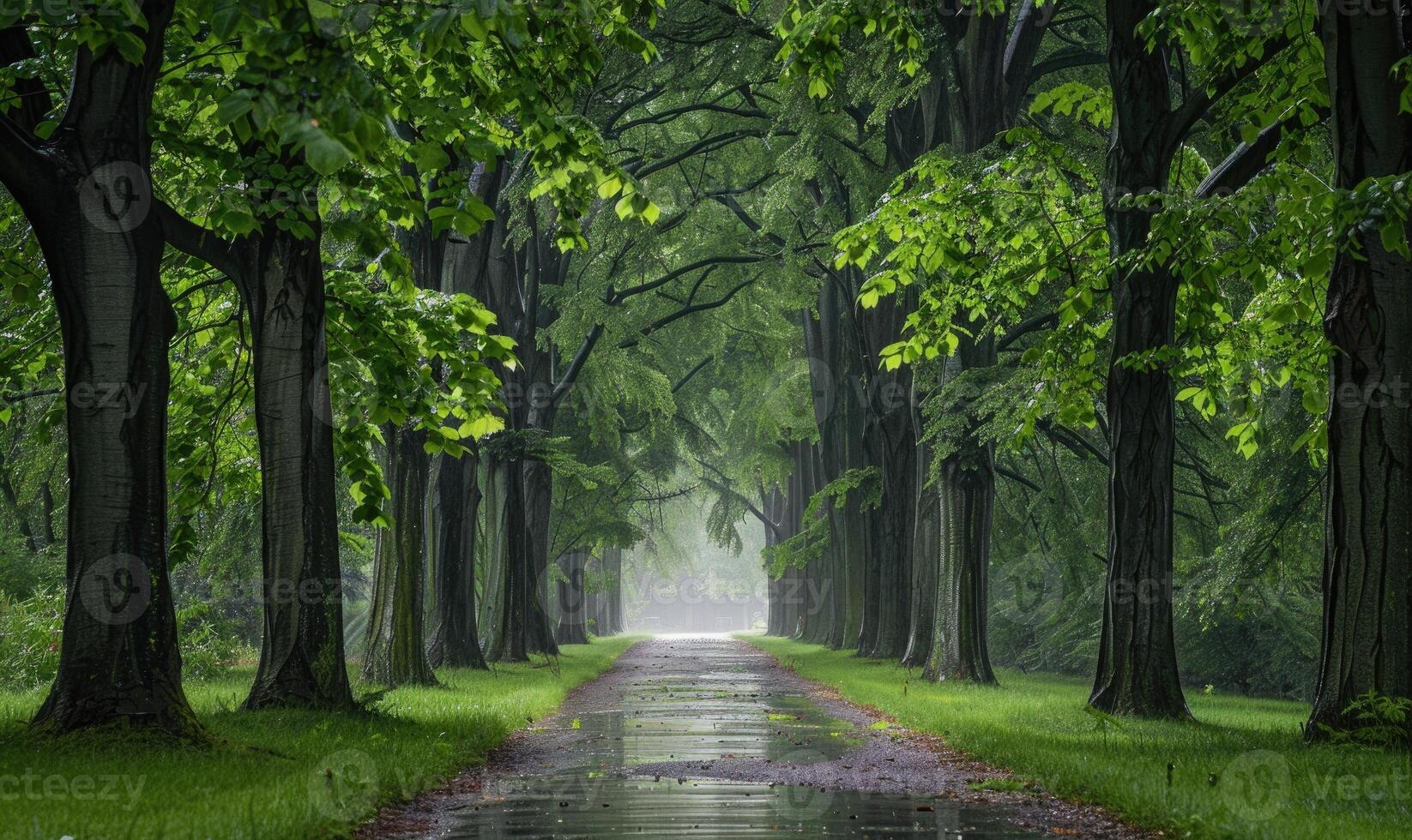 Linden trees under the rain, nature background photo