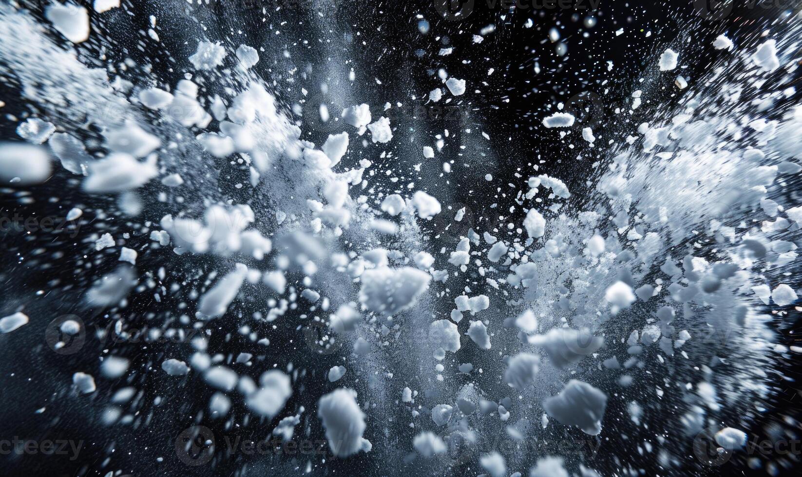 Snow explosion on black background photo