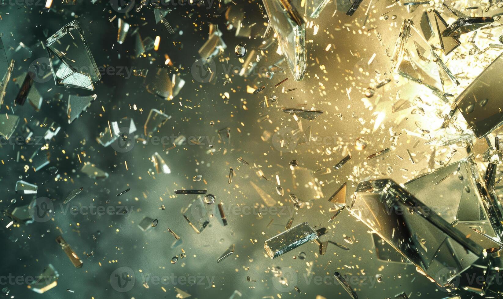 Glass breaking in high speed, broken glass closeup photo