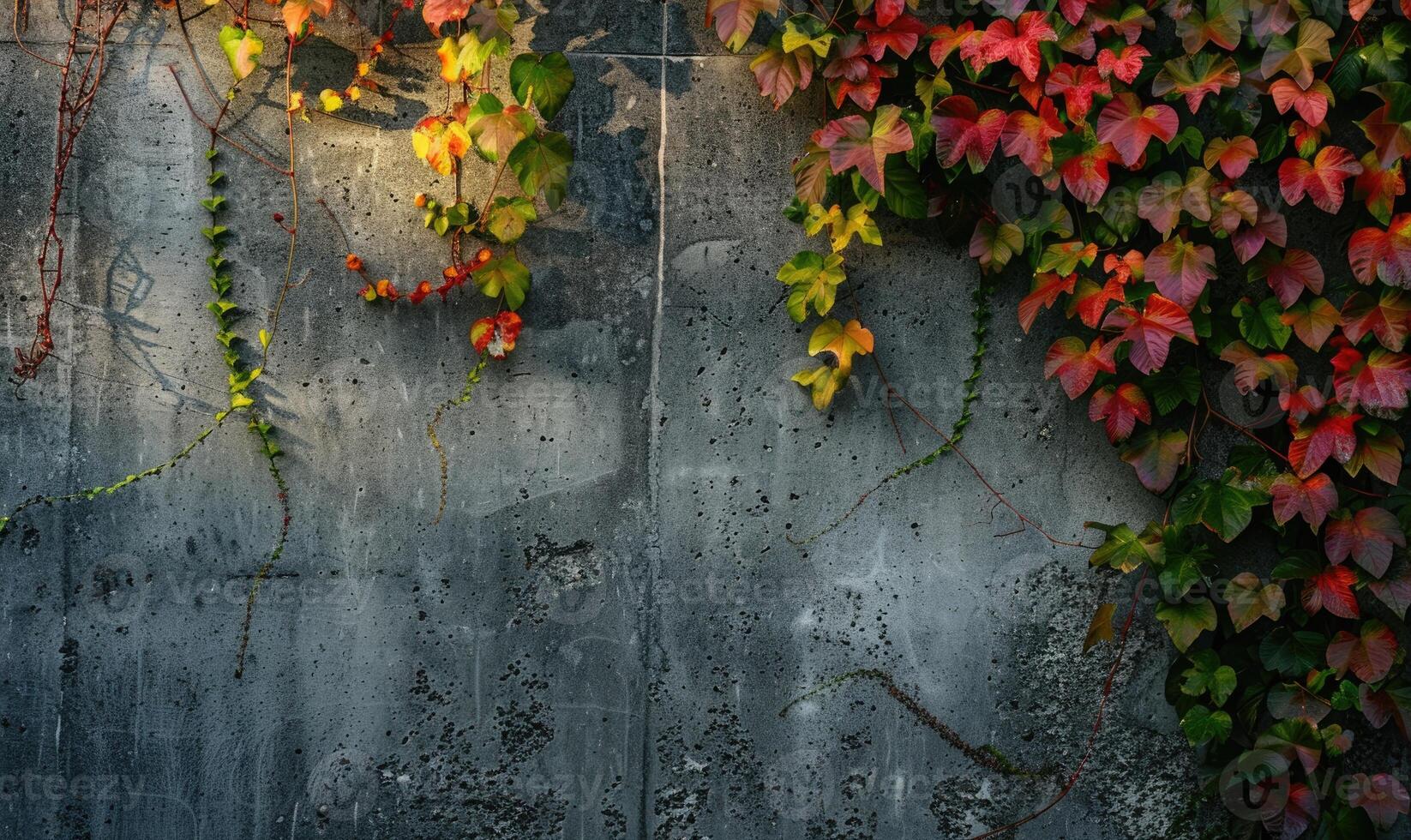 Concrete wall with Virginia creeper photo