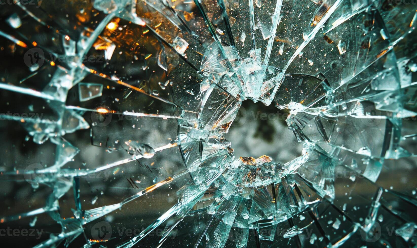 Glass breaking in high speed, broken glass closeup photo