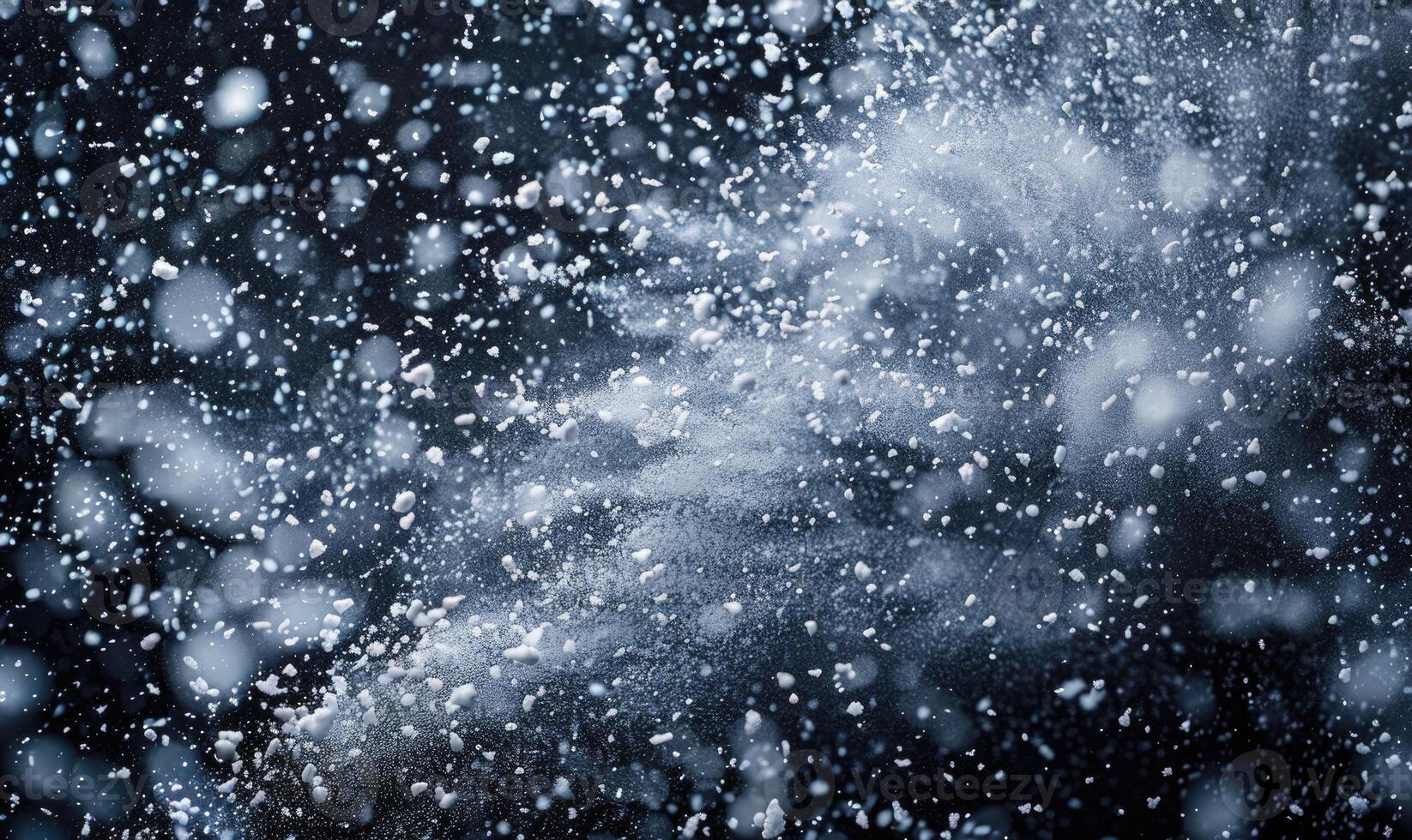 Detailed image of snow scattering, icy crystals closeup photo