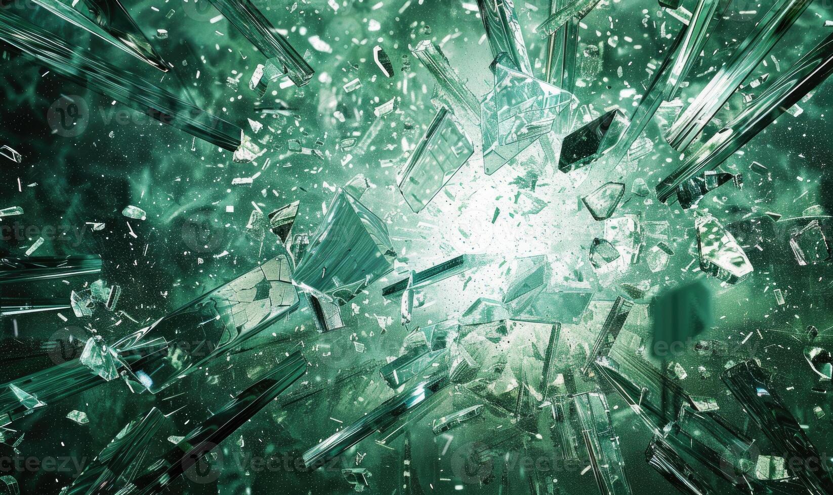 Glass breaking in high speed, broken glass closeup photo