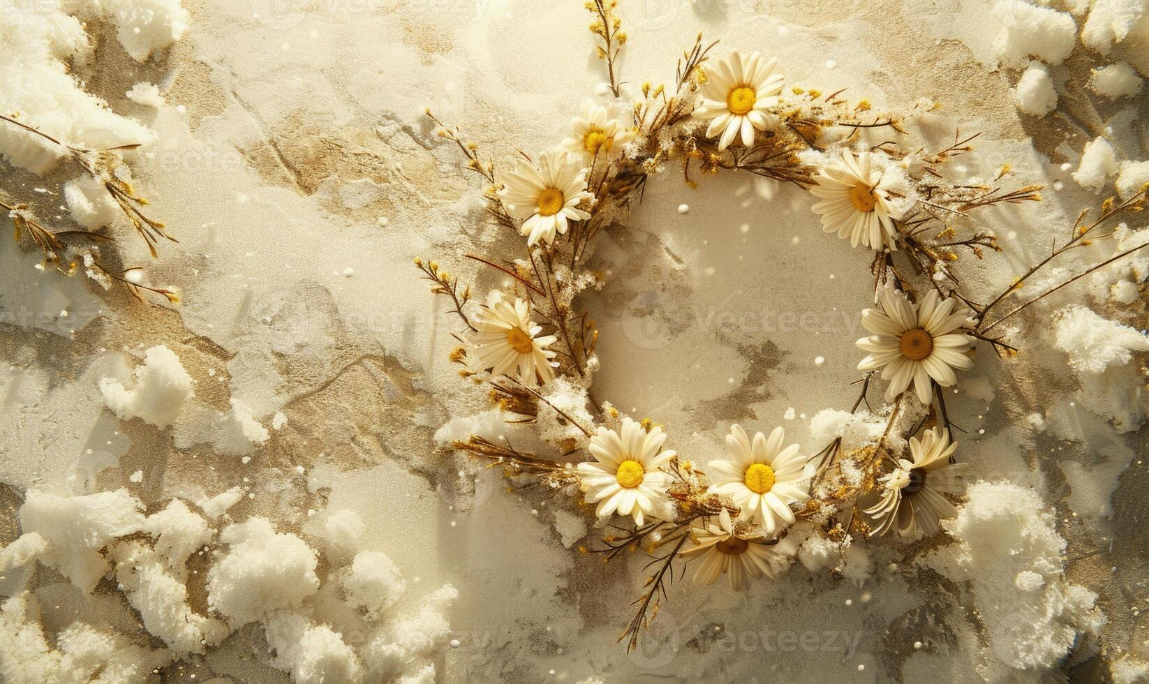 Snow eruption on natural stone background covered with snow photo