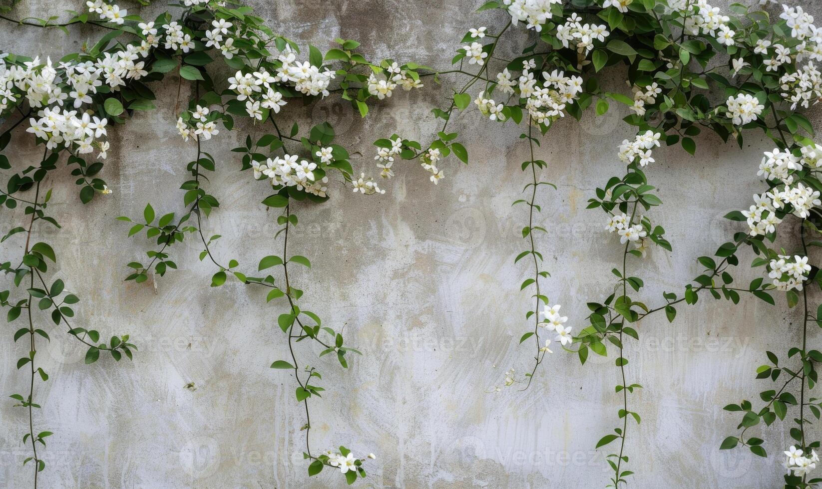 Concrete wall adorned with jasmine vines photo