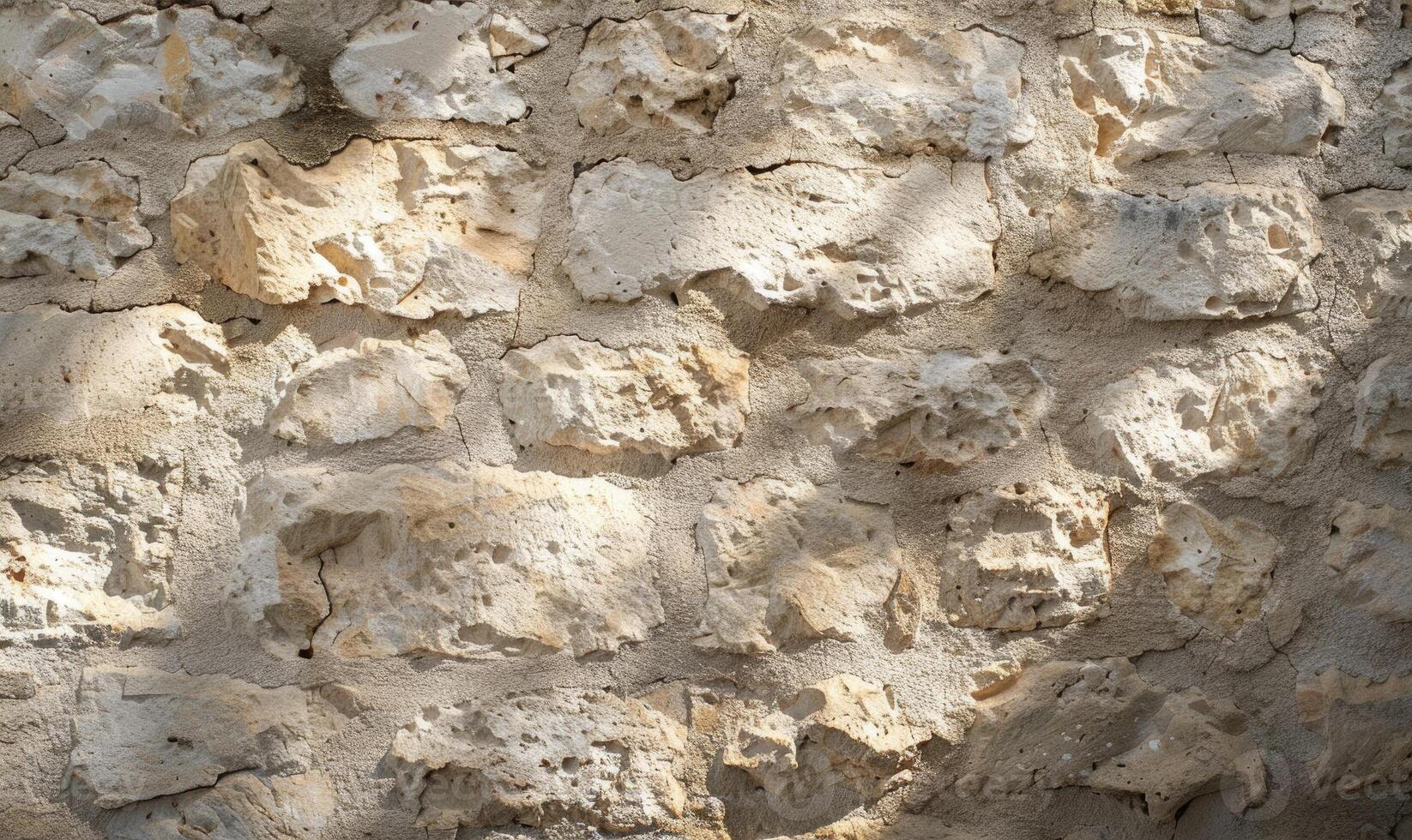 Rough-hewn limestone wall photo
