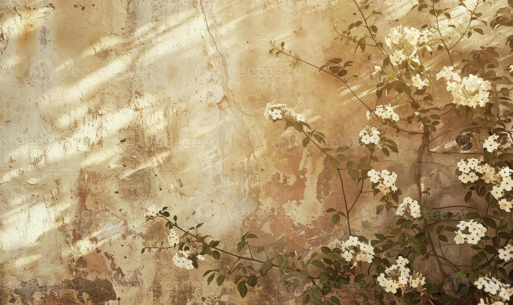 Stucco wall with jasmine flowers photo