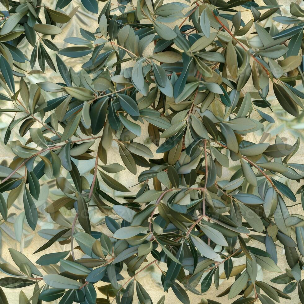 Ai-generated Seamless texture of olive tree branches and leaves photo