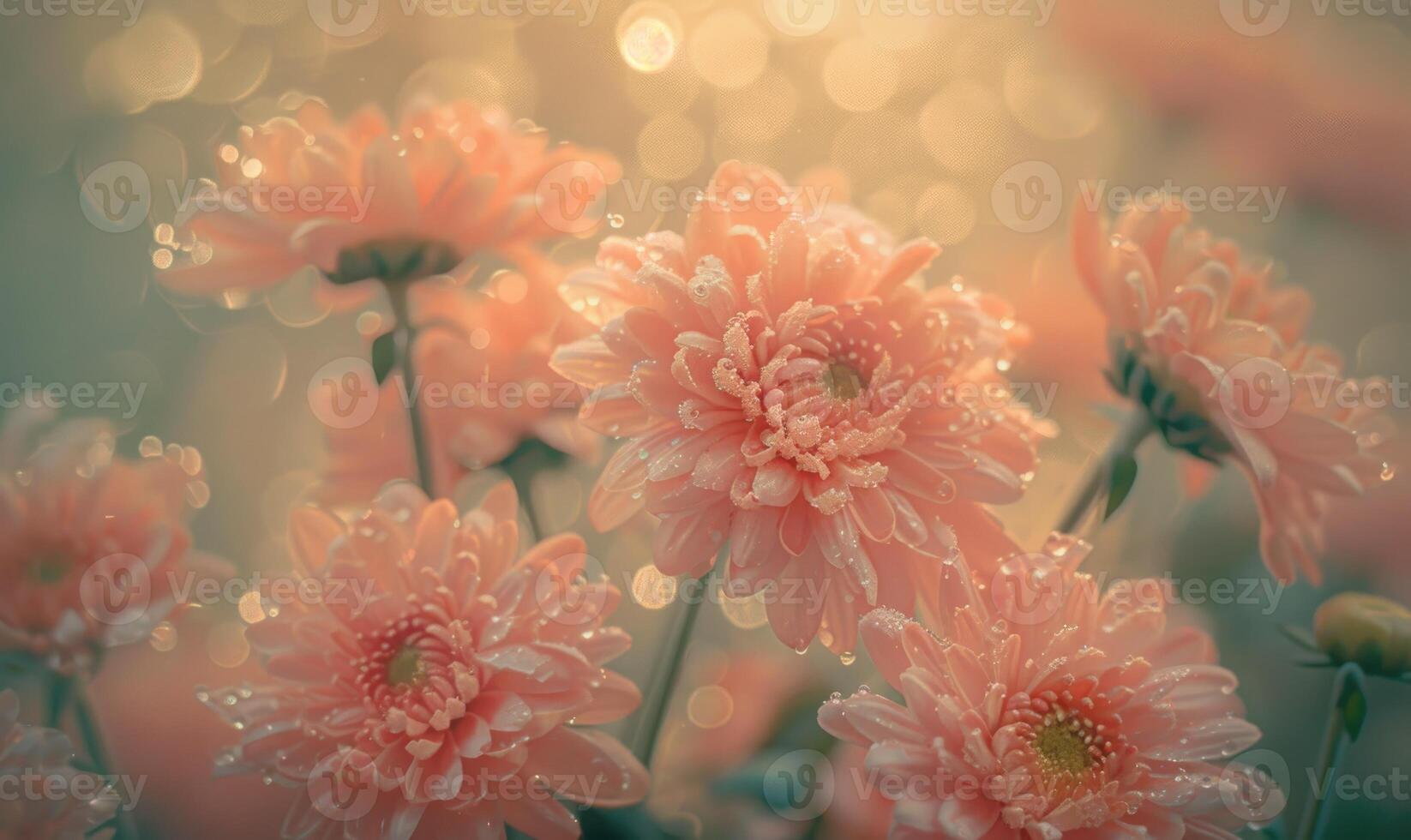 Chrysanthemums under the rain closeup photo