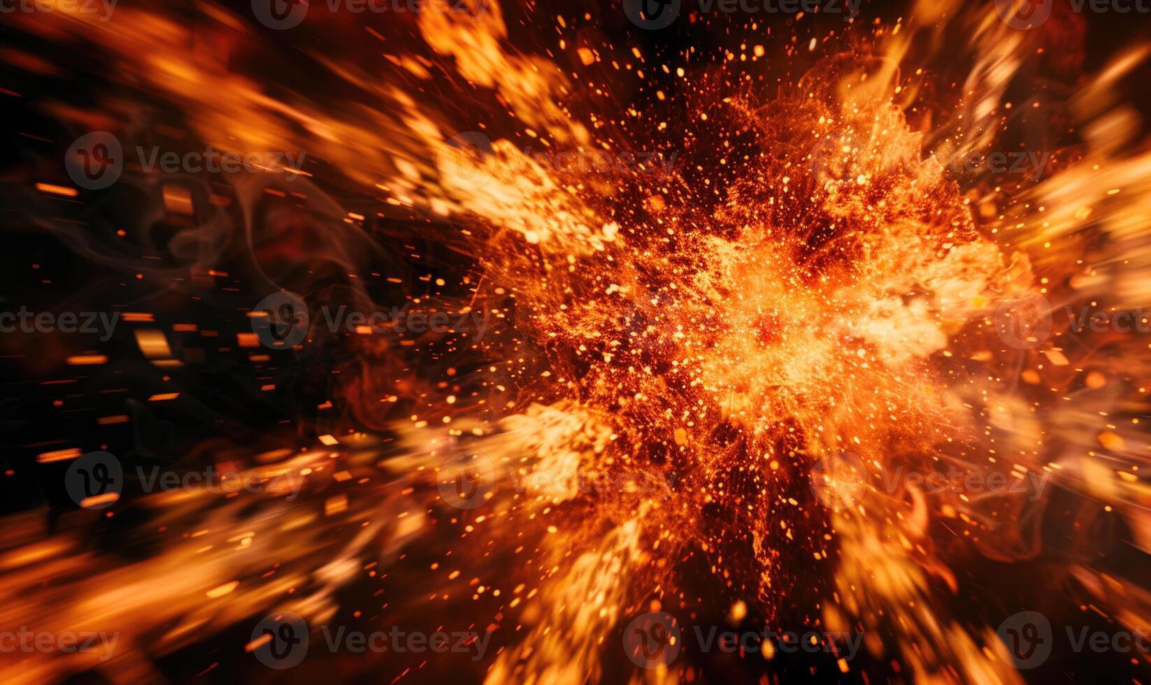 Extreme close-up of a controlled explosion, showcasing the intricate details of flames and sparks against a dark backdrop photo
