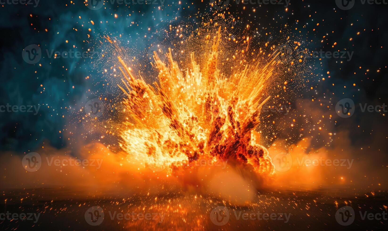 Macro photograph showcasing the energy and power of an explosion against a dark background photo