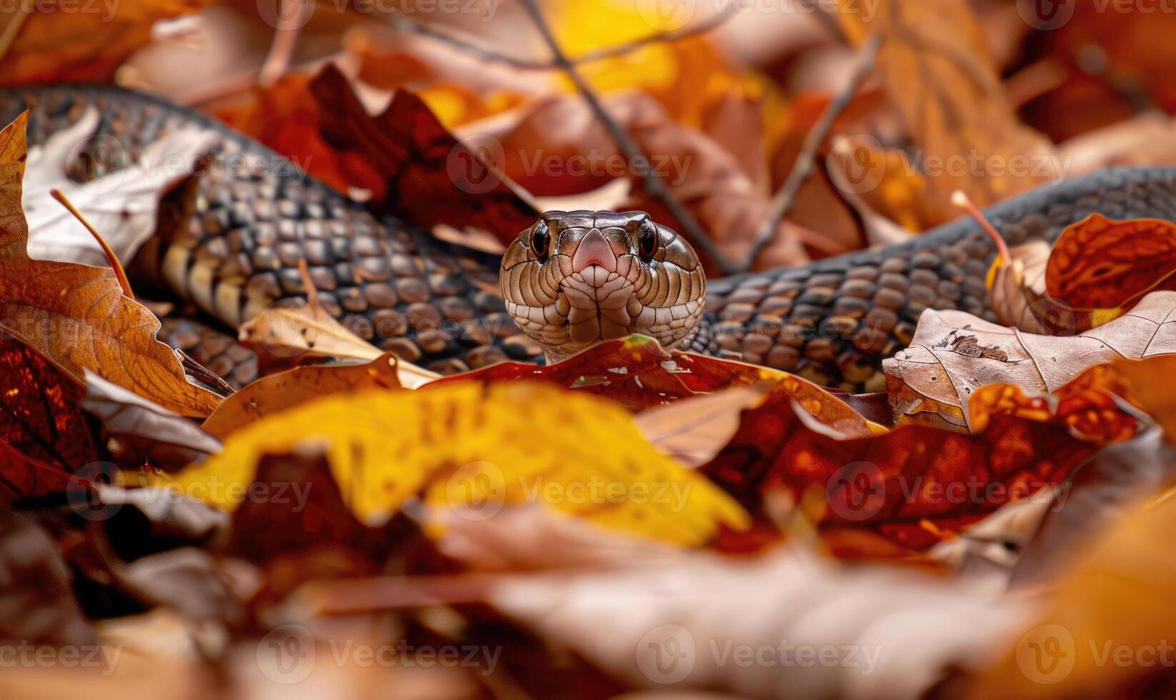Snake in autumn leaves photo