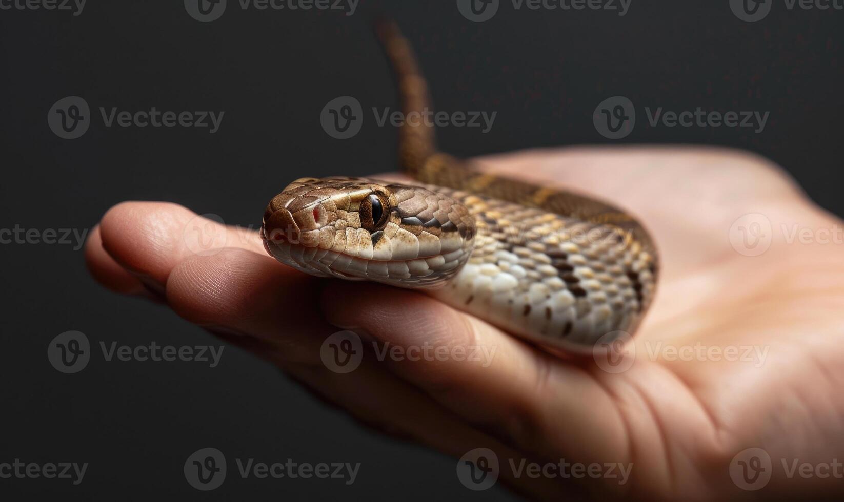 Snake on human hand photo