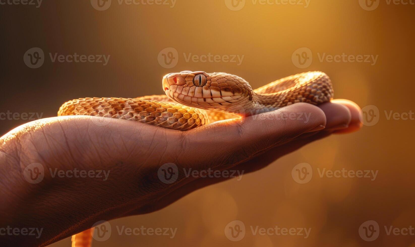 Snake on human hand photo