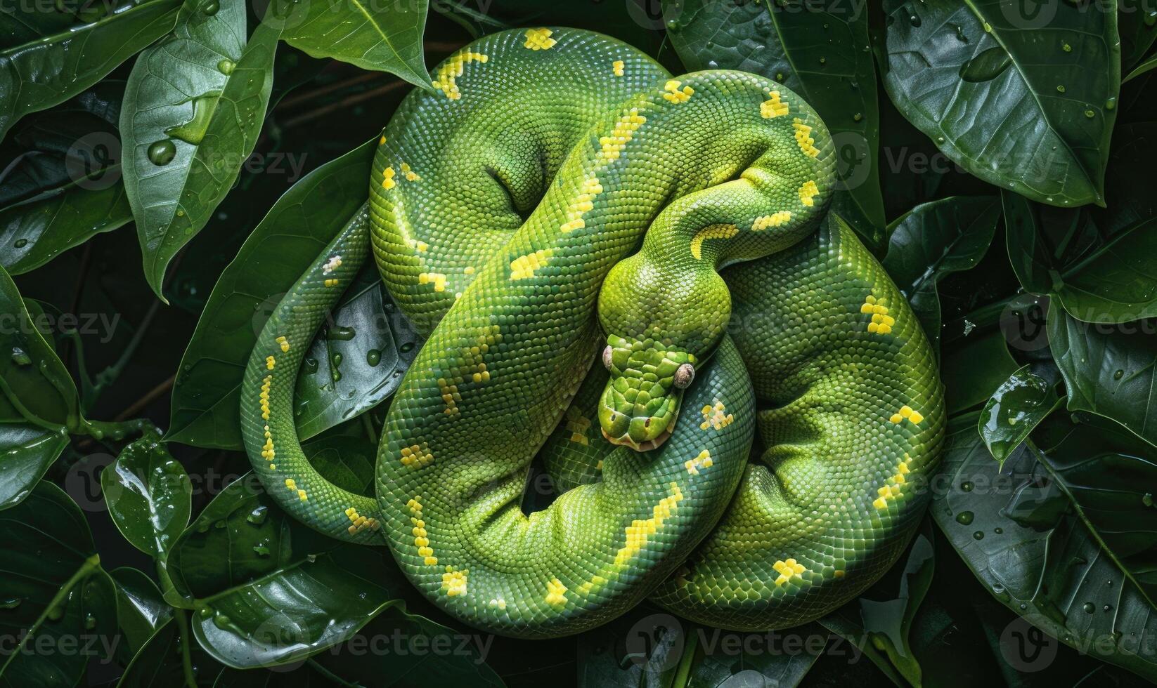 Green tree python on neutral background photo