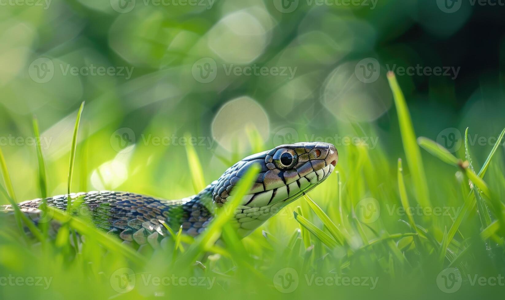 Snake hunting in grass photo
