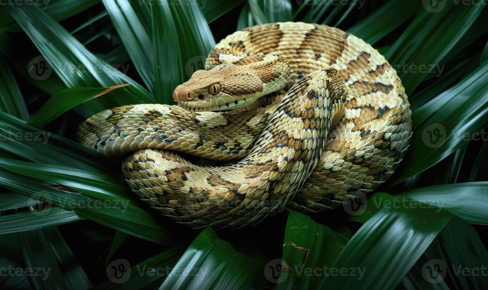 Rattlesnake on grass leaves photo