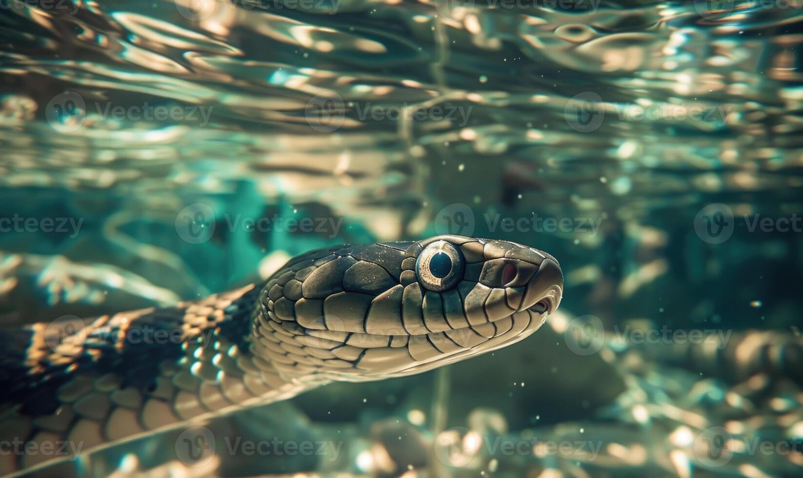 Snake swimming in clear water photo