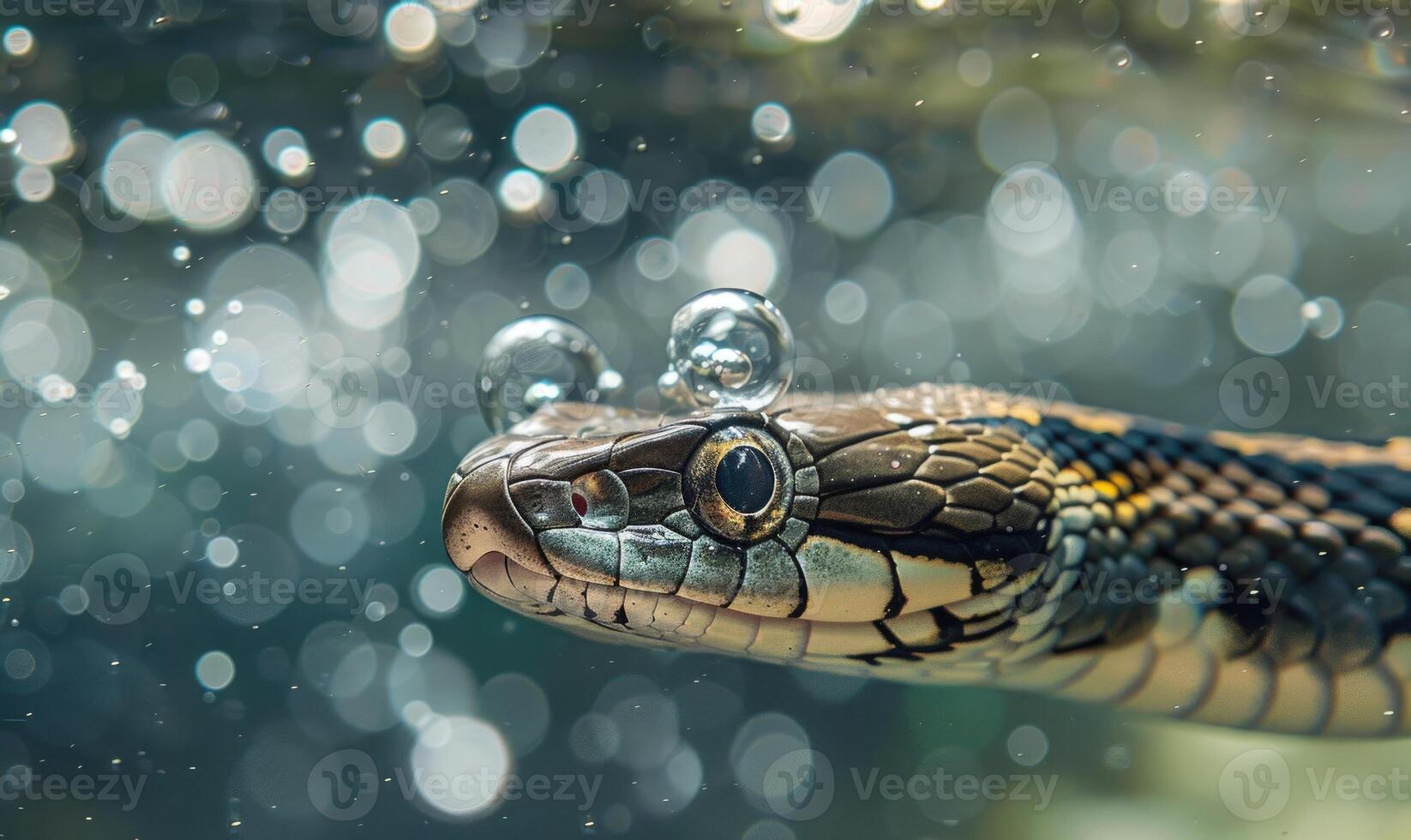 Snake swimming in clear water photo