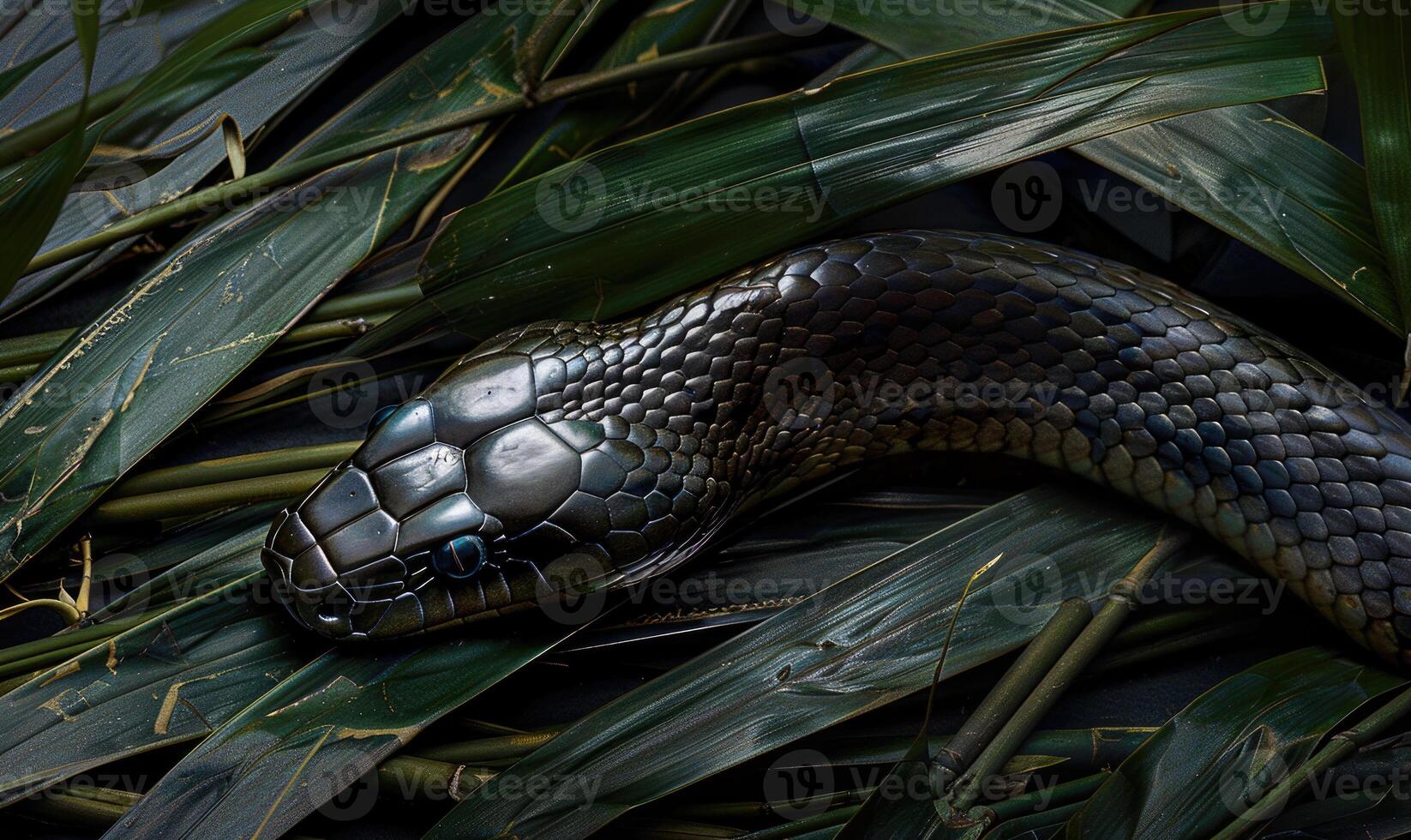 King cobra on bamboo leaves photo