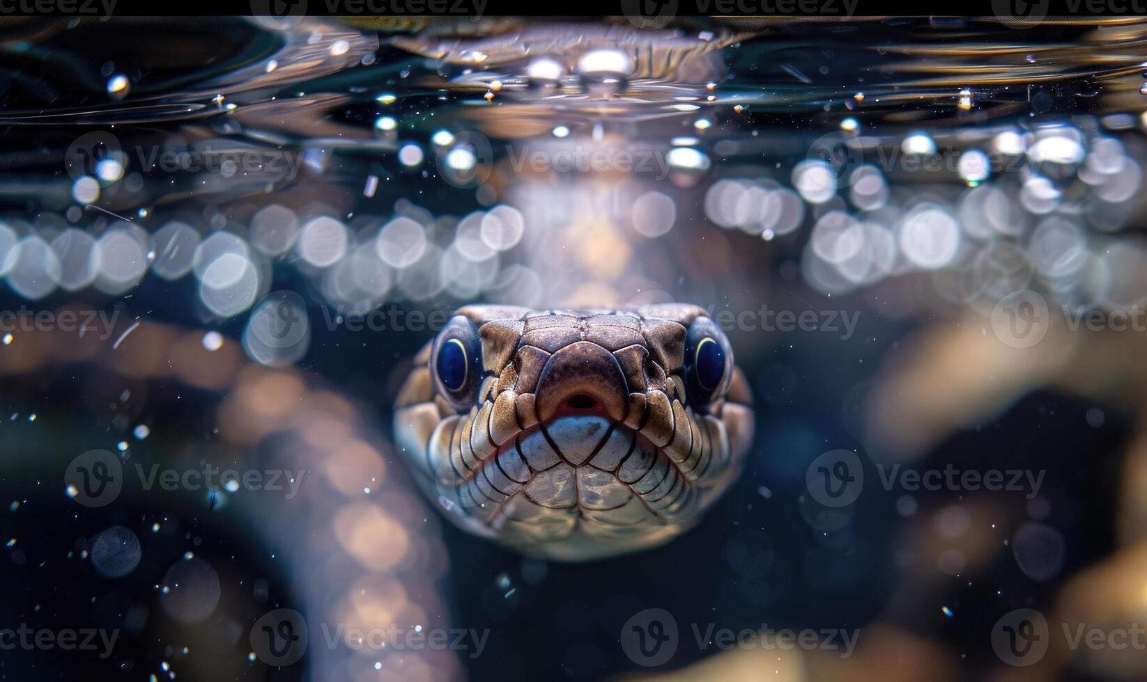 Snake swimming in clear water photo