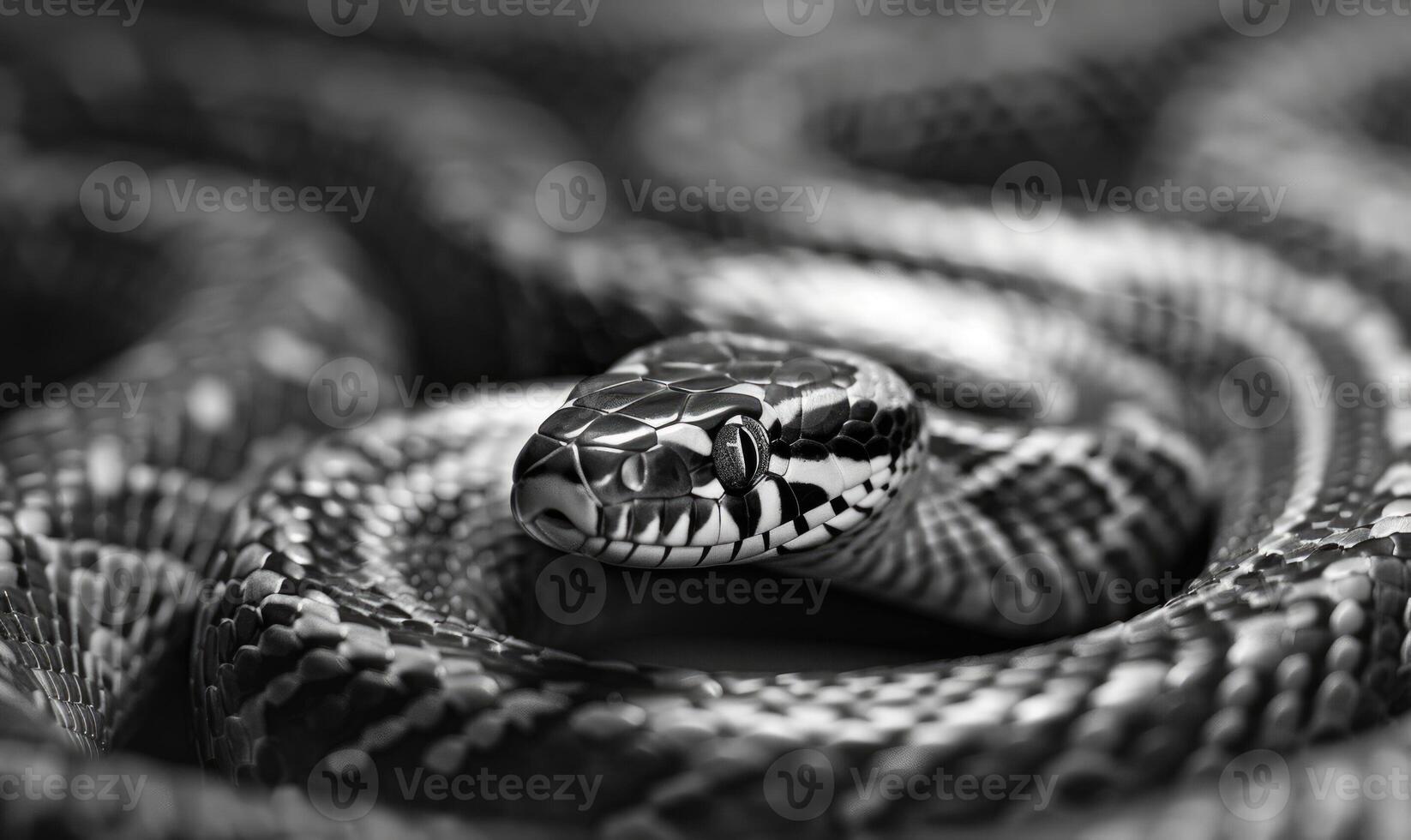 Snake in a geometric maze, monochrome portrait of the snake photo