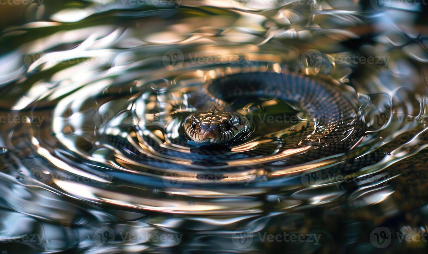 Snake coiling in shallow water photo