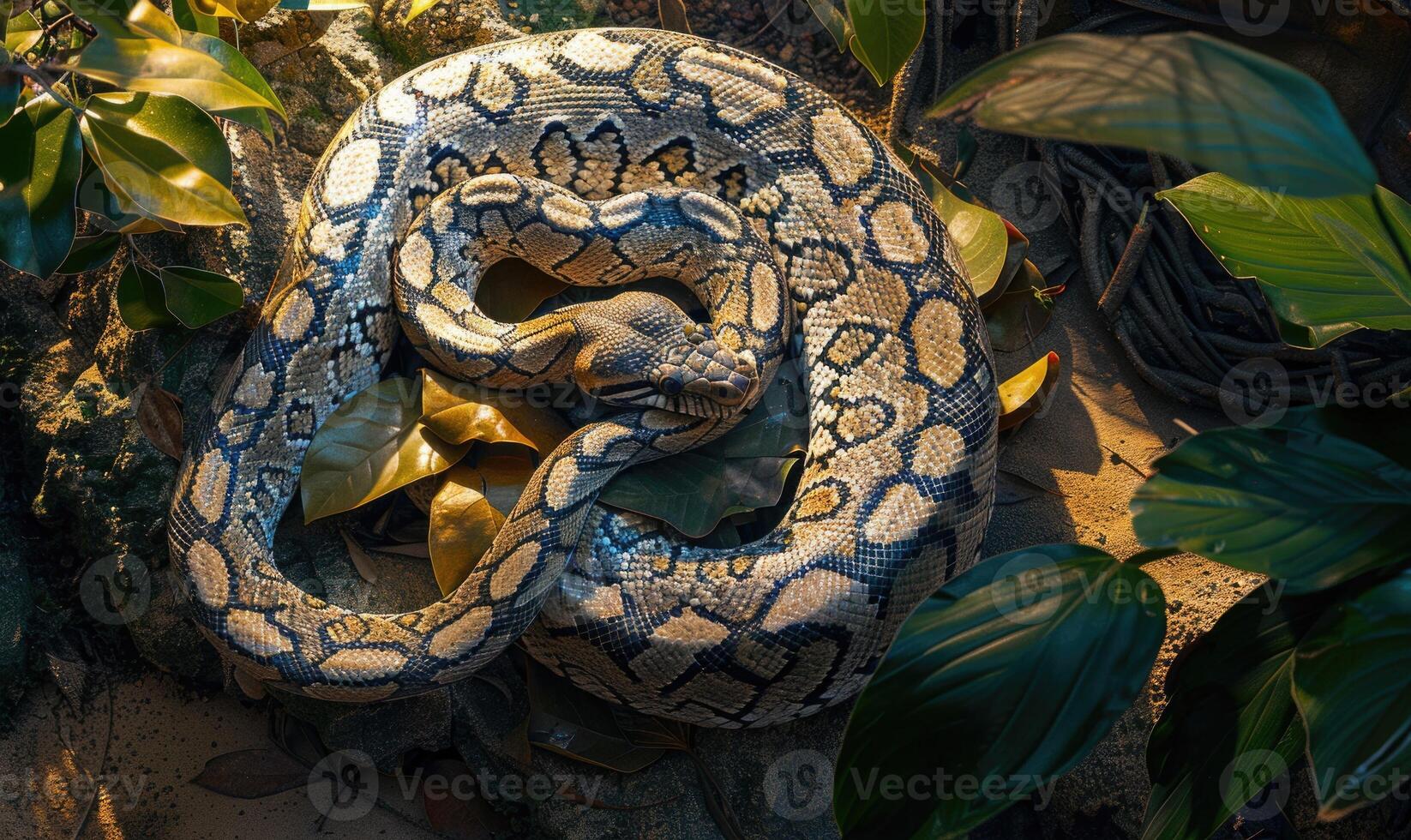 Python on green leaves photo