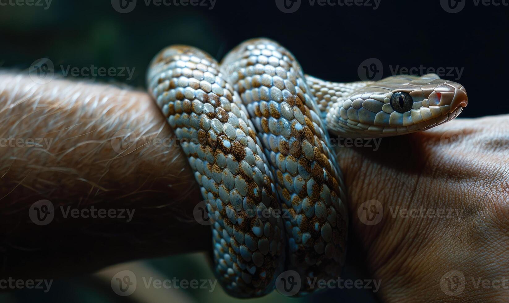 Snake on human hand photo