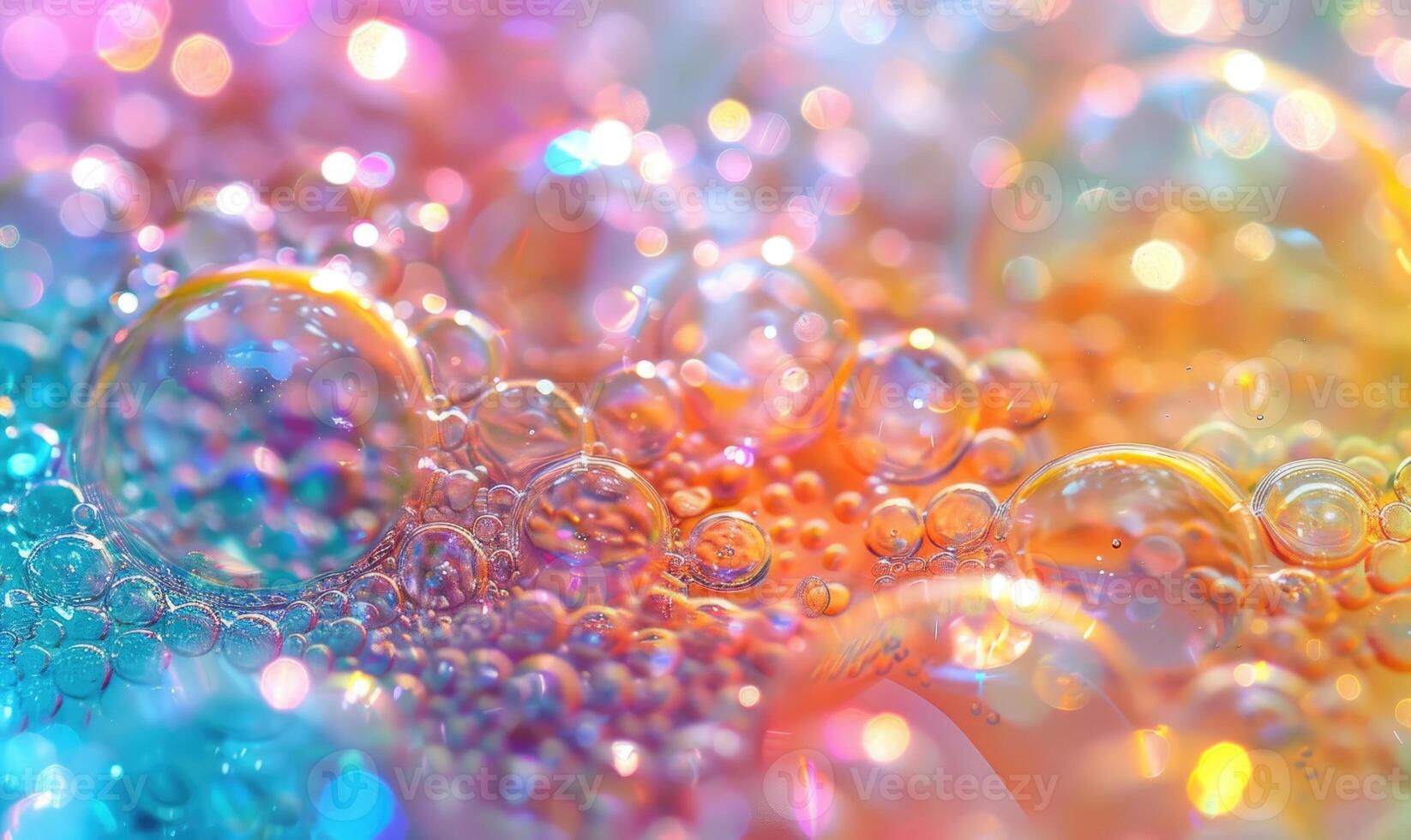 Colored water and foam bubbles, abstract background photo