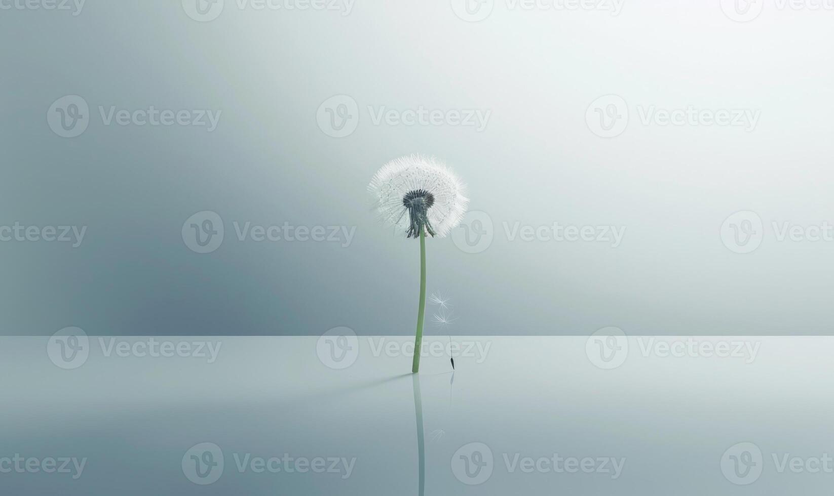 A lone white dandelion on a pure white surface photo