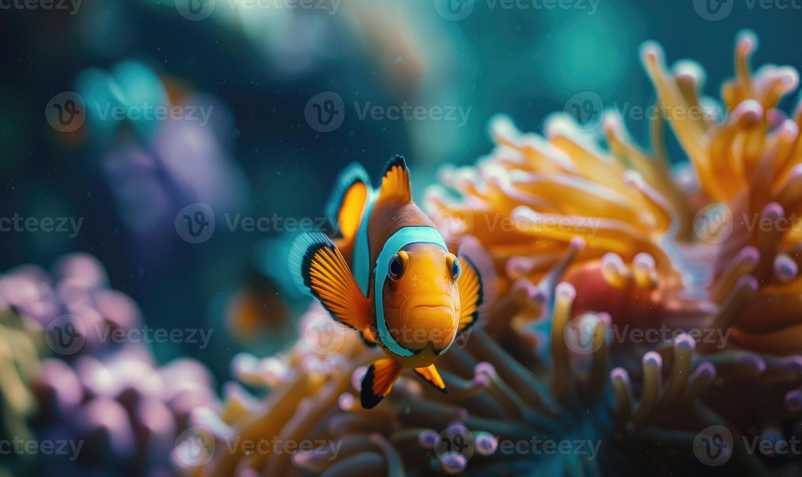 Cockerel fish among clownfish photo