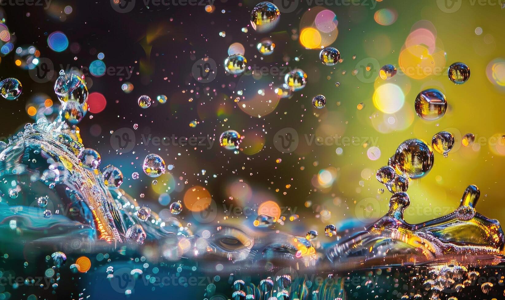 Colored water bubbles and bokeh light, abstract background photo