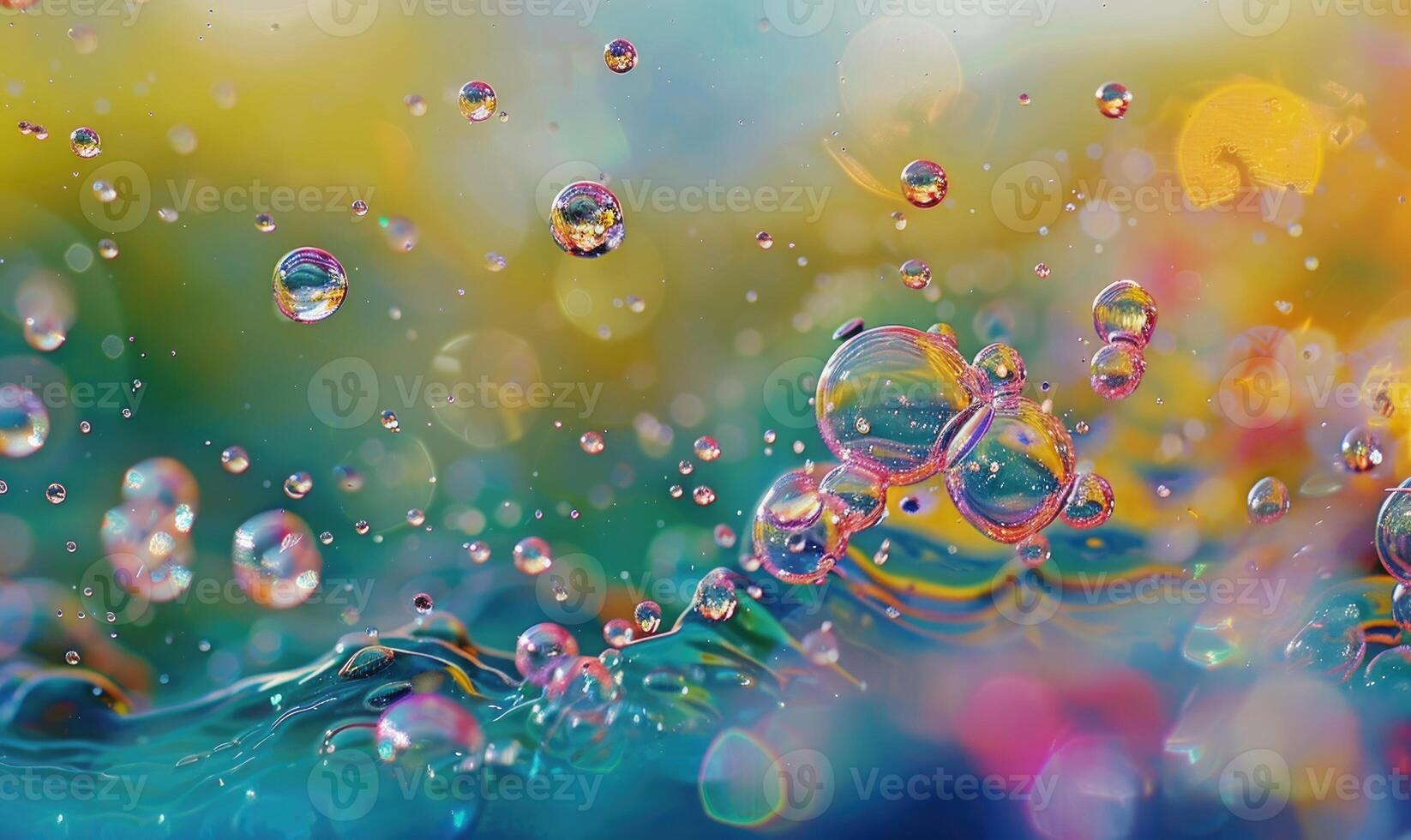 Multicolored water and foam bubbles, abstract background photo