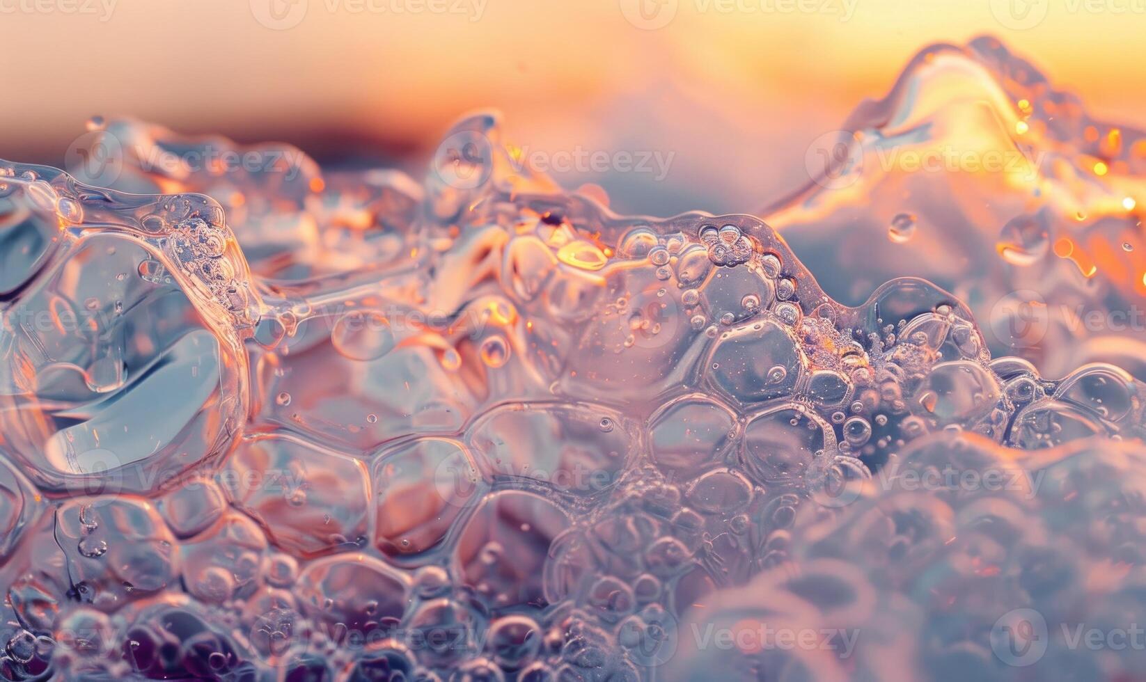 Violet and blue colored water and foam bubbles, abstract background photo