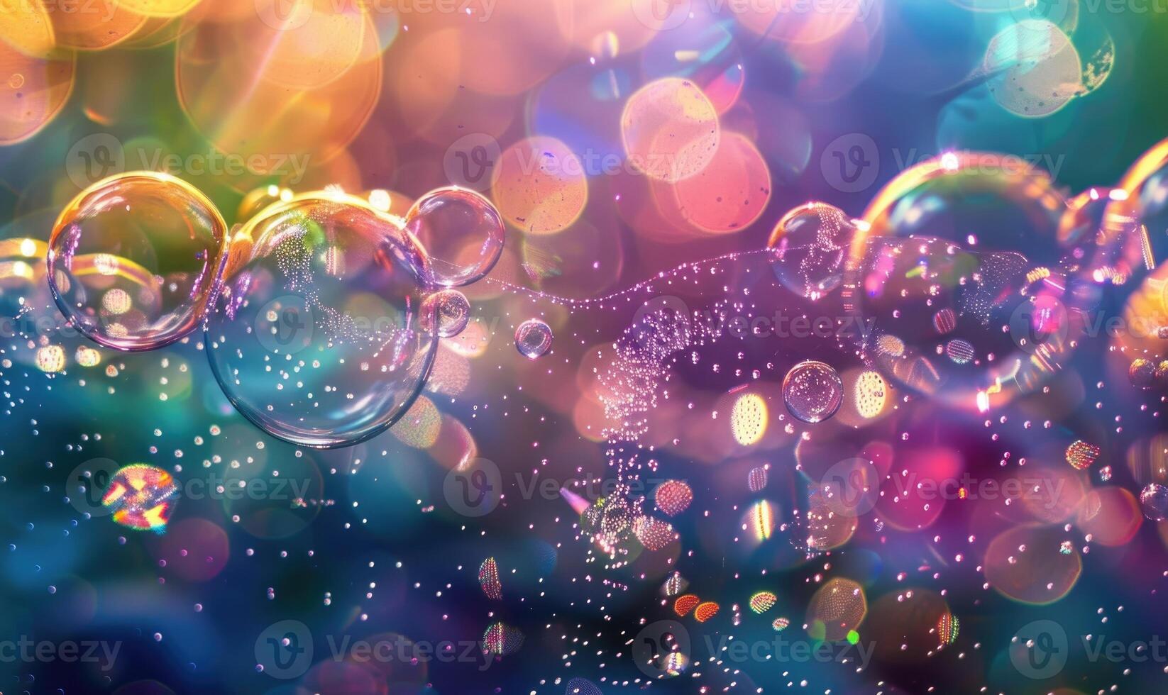 Colored water bubbles and bokeh light, abstract background photo