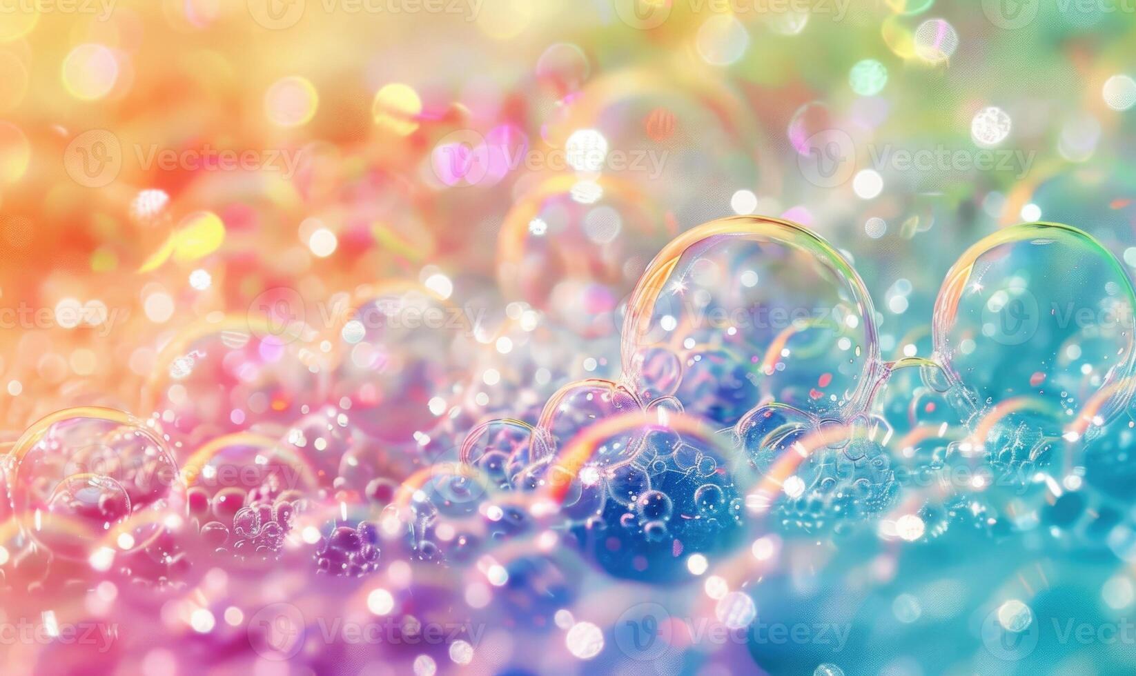 Rainbow colored water and foam bubbles, abstract background photo